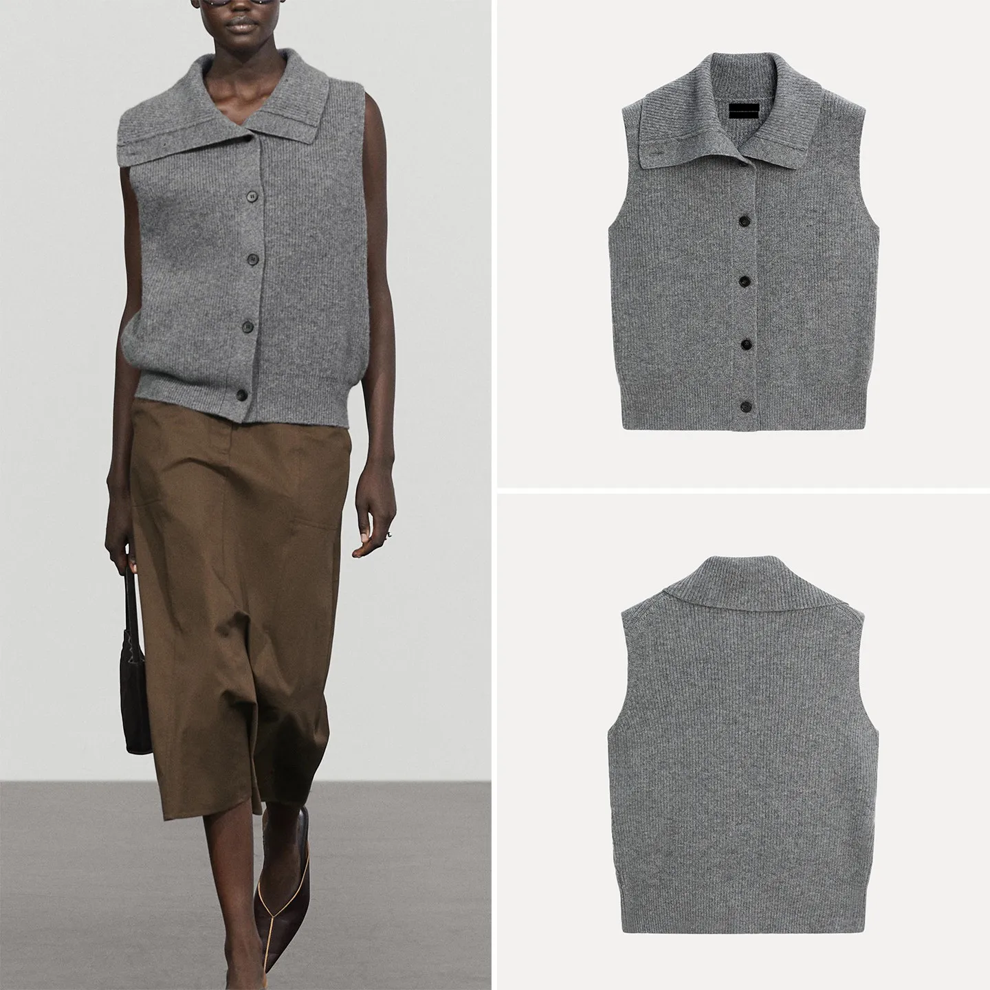 Women's Knitted Vest Top Funnel Neck Design Autumn Fashion High-End Feeling Sleeveless Cardigan Style ZADATA Brand New 2026