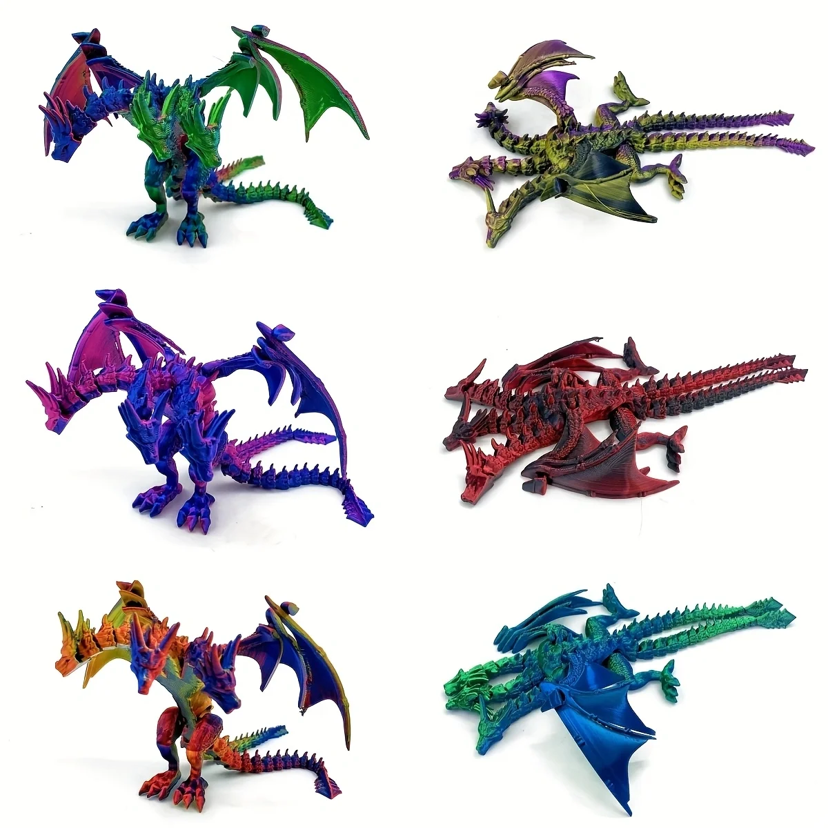 3D Printed Multicolour Gradient Three-Headed Dragon, A Cool Statue with Movable Joints and Wings, Suitable as a Halloween Gift