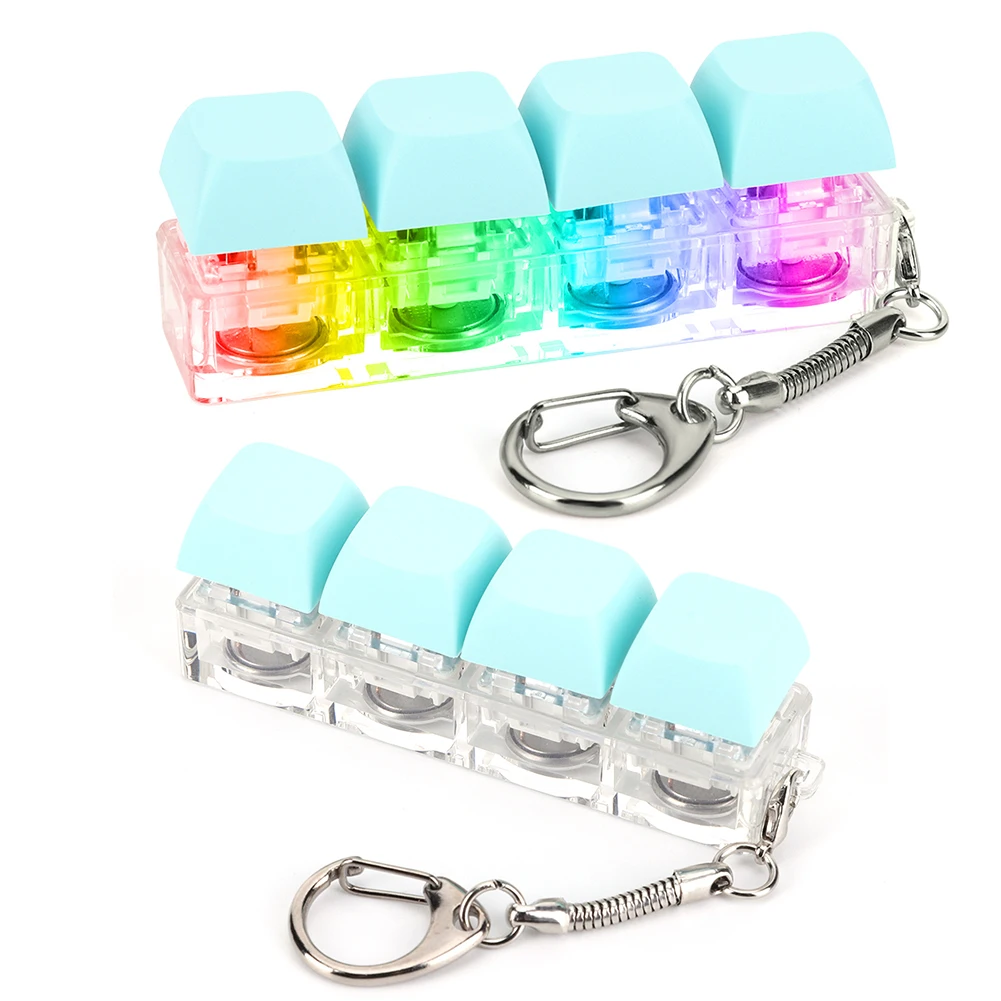 Colorful LED Keyboard Clicker 4 Keys Fidget Toy for Stress Relief Portable Keychain for Adults and Kids