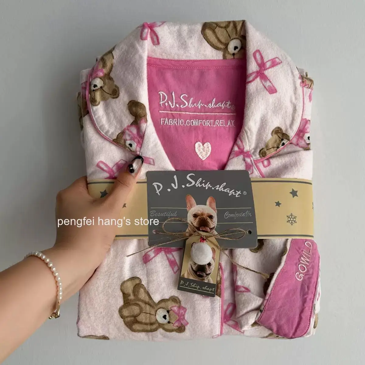 Spring Autumn Long Sleeve Top & Long Pants 2Pcs Home Loungewear Women 100% Brushed Cotton Pajama Set, Cute Cartoon Print