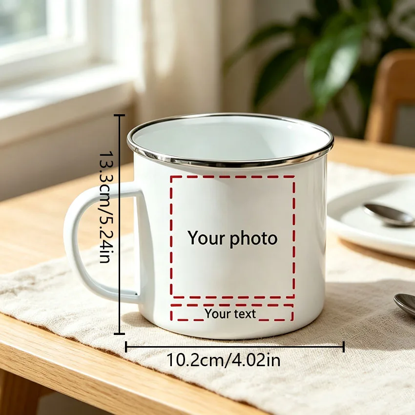 Personalized Enamel Mugs, Customizable with Photos and Text. Retro Enamel Water Cup, Suitable for Outdoor Camping, Family Picnics, and Office Use. Can Be Used as Wedding Favors, Graduation Party Gifts, or as Commemorative Gifts for Family, Friends, Classmates, and Teachers.
