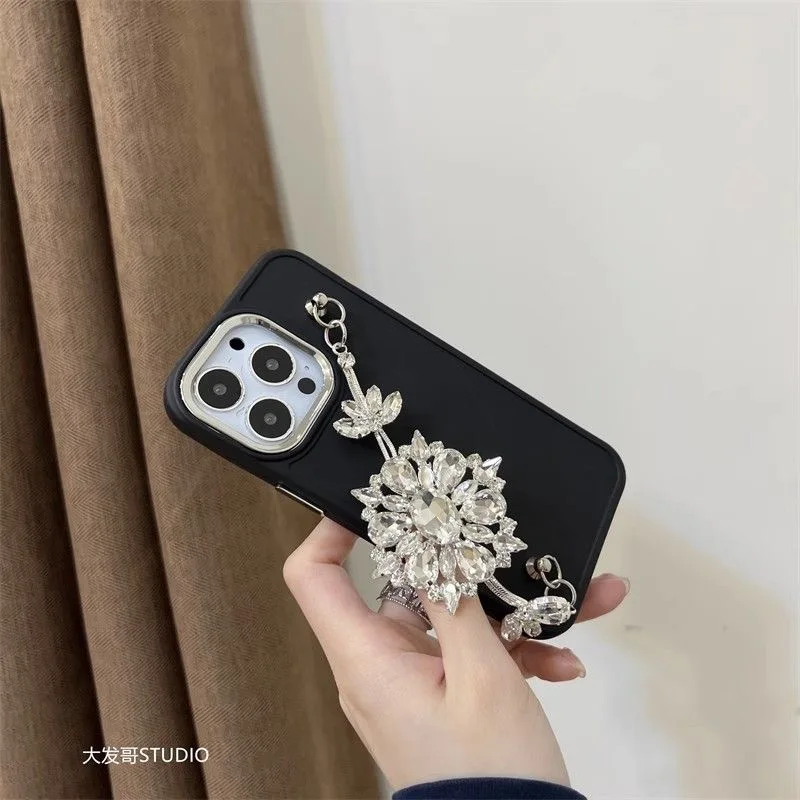 Funda de teléfono móvil con pulsera de diamantes de imitación de lujo, adecuada para iPhone