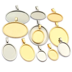 5pcs Stainless Steel 18x25mm 30x40mm Oval Inner Size Pendant Cabochon Base Cameo Blank Setting Charm Tray for DIY Jewelry