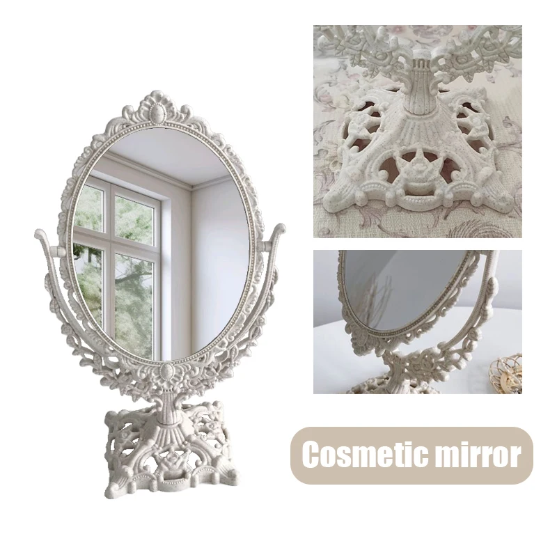 European Style Palace Carving Makeup Mirror Vintage Dressing Mirror Desktop Bedroom Round Mirror Dormitory Makeup Mirror