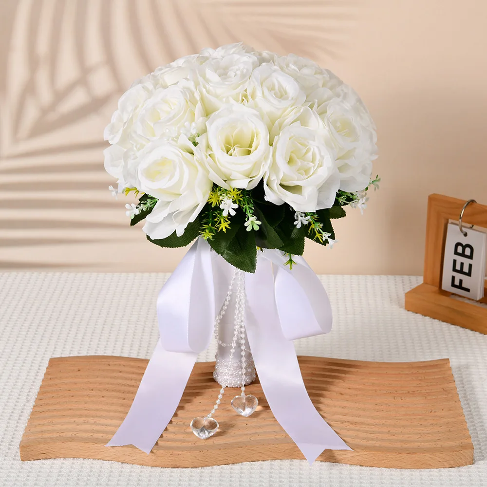 Estilo ocidental Wedding Bouquet, Simulação De Flores De Seda, Buquê De Rosa Branca, Buquês De Noiva, Novo Estilo Sen