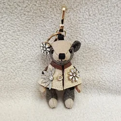 Ear Diamond Teddy Bear Pendant Cashmere Plaid Teddy Bear Gift Creative Doll Car Keychain Car Hanging Decorative Ornaments