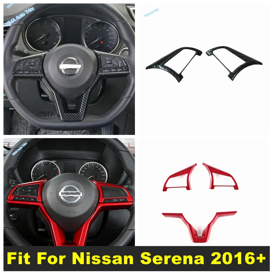 

Fit For Nissan Serena 2016 - 2020 Car Styling Steering Wheel Decoration Strip Cover Trim Red / Carbon Fiber Interior Accessories