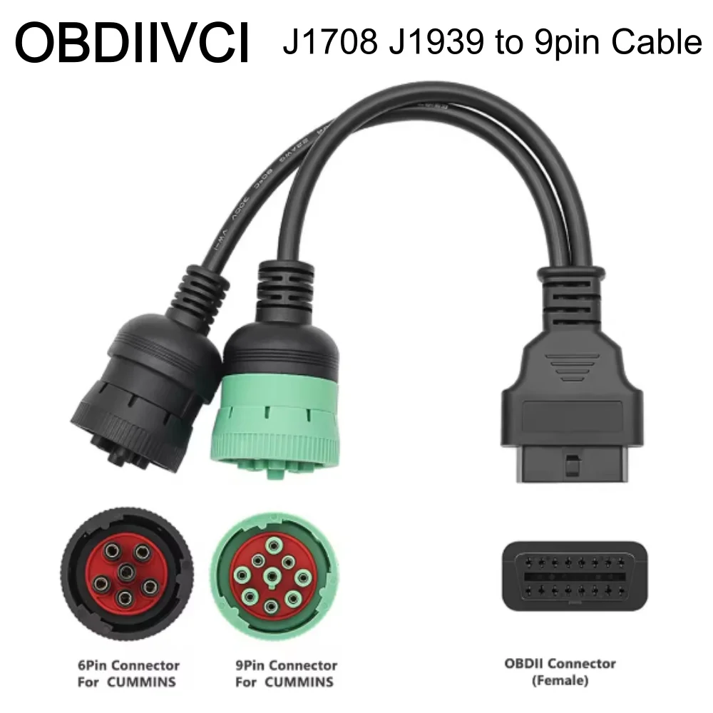 Truck Diagnostic Cable J1708 J1939 to 9pin OBD Connector 6 Pin 9 Pin for Cummins