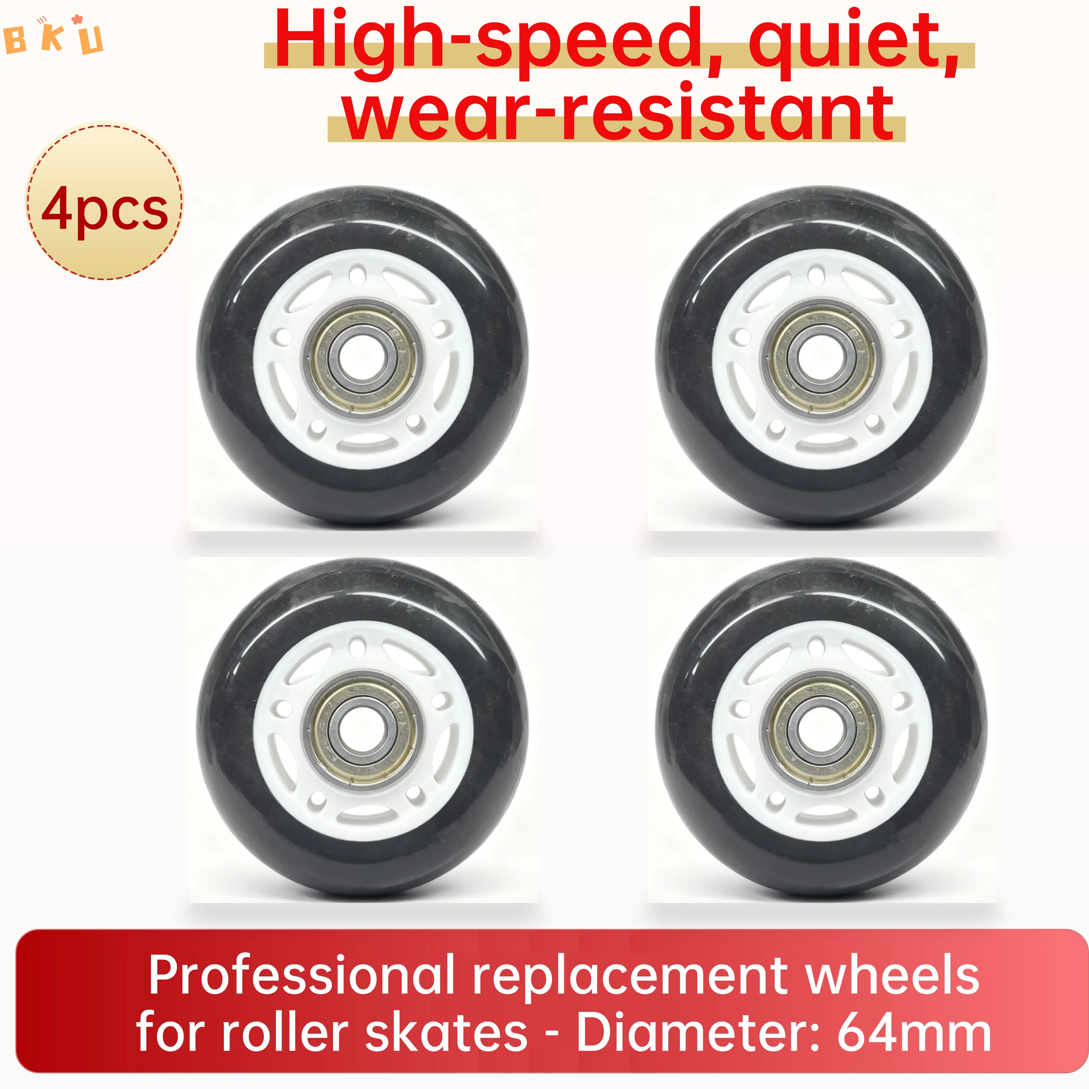 

4-Pack PU Polyurethane Wheels, 64mm Smooth-Rolling Low-Noise Durable, Abec-7 608 Bearings Fit Trolleys, Inline Skates, Scooters