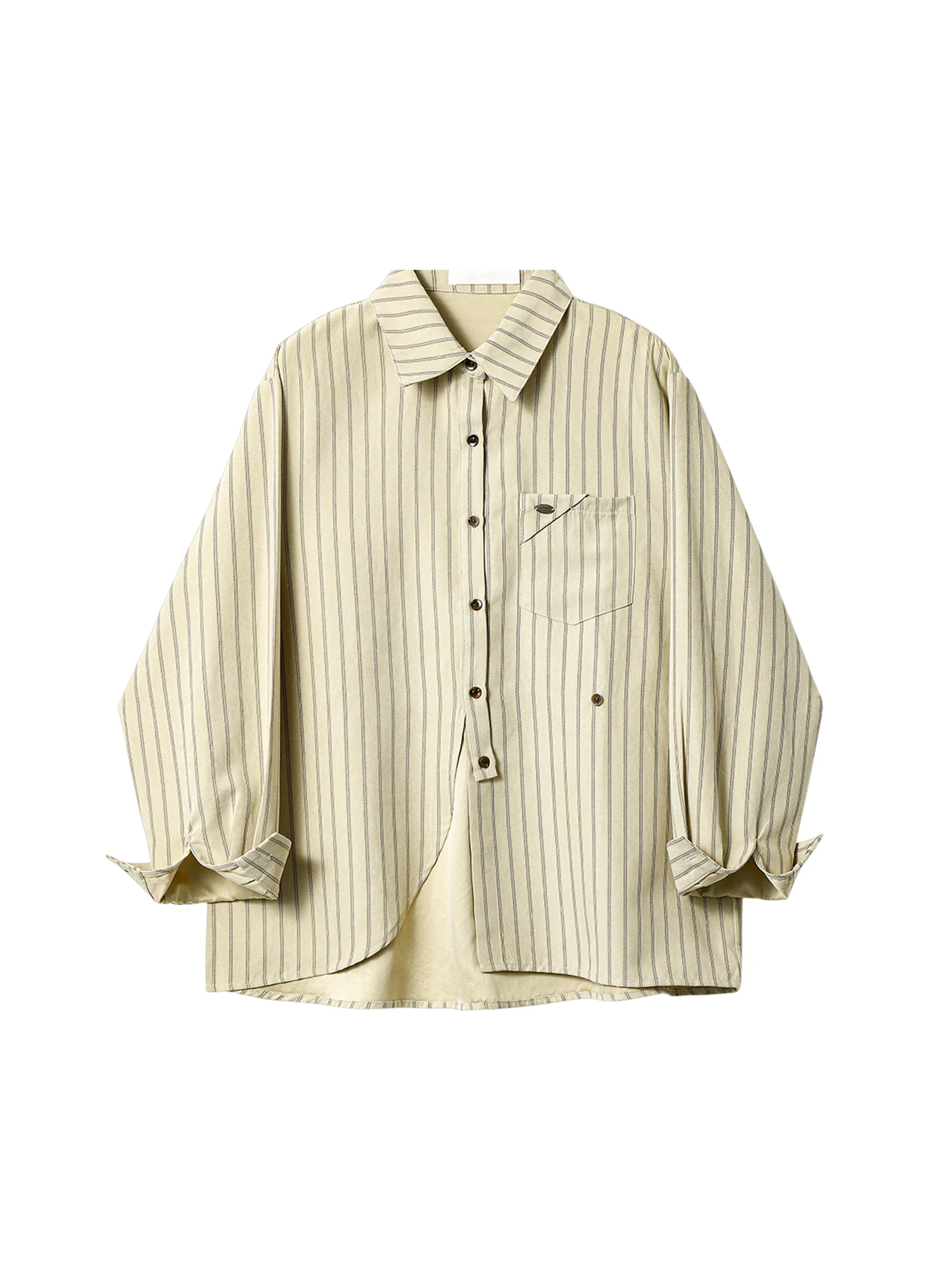 

Women's Khaki Striped Polo-Neck Shirts Blouses Y2k Vintage 2000s Elegant Long Sleeve Oversize Shirt Clothes Spring Autumn 2025