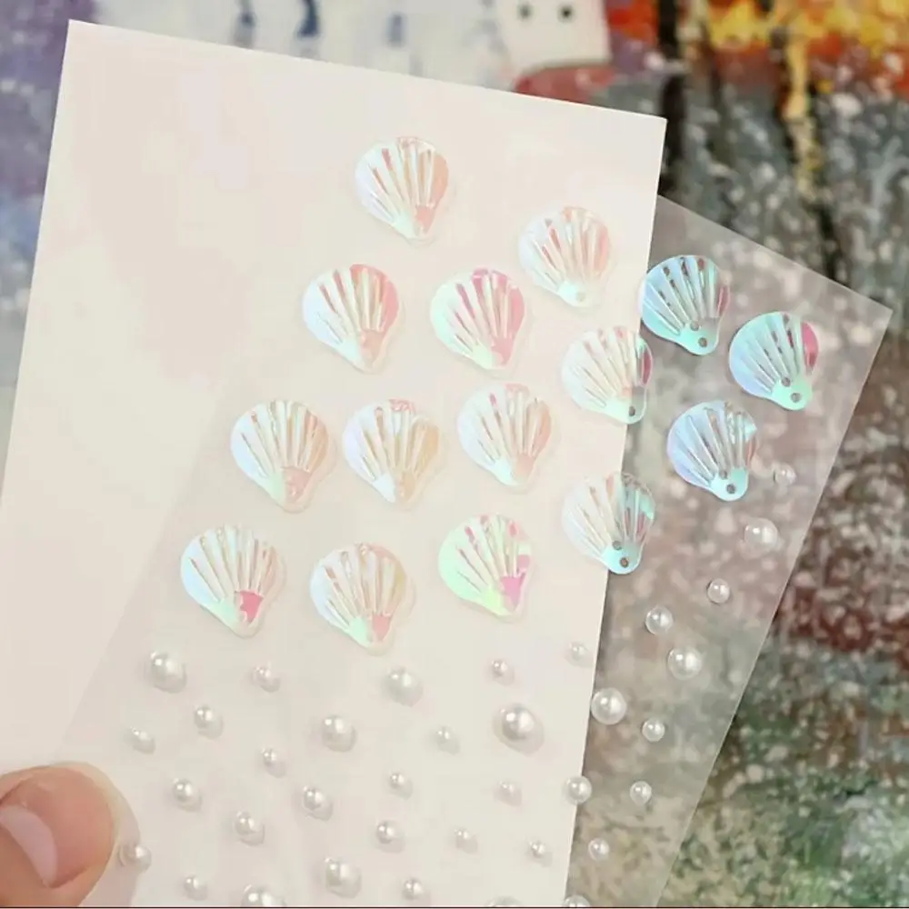 1Sheet Iridescent Shell Mixed Pearl Stickers Self-adhesive 3D Decals for Nail Art Shiny Face Makeup Festival DIY Decor