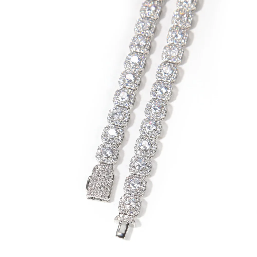 Promotion 9MM Cluster Tennis Chain Necklace Silver Color Iced 5A Cubic Zirconia Stones Hip Hop Choker