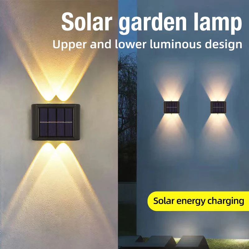 Outdoor LED 4 Solar Wall Lamp Waterproof Upper and Lower Garden Lighting Fence Decoration Solar Lamp