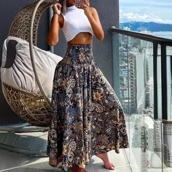 Bohemia Print Skirts For Women 2024 Summer Casual Elastic High Waist A-line Big Swing Long Dress Vacation Beach Party Skirt Robe