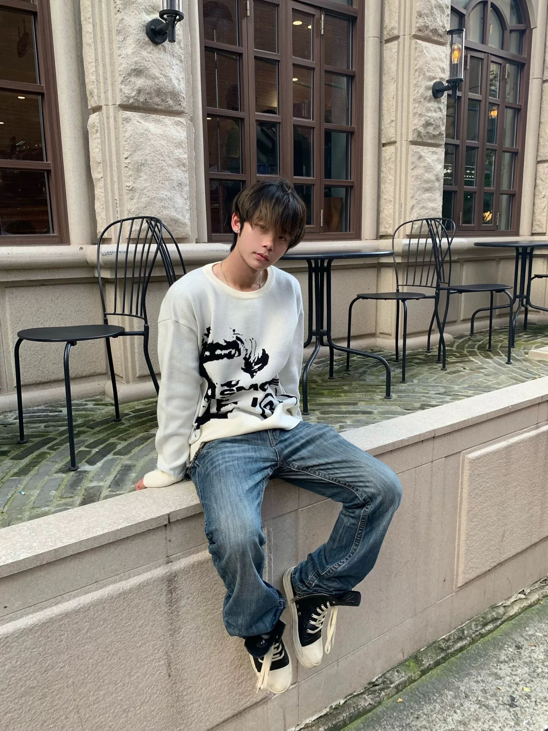 เสื้อสเวตเตอร์ถักไหมพรมสไตล์อเมริกันเรโทร ปักคำว่า “Love” สำหรับผู้ชาย ใส่สบาย ดีไซน์อเนกประสงค์ เหมาะสำหรับฤดูหนาว แขนยาว คอกลม