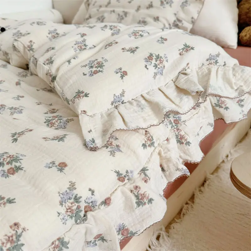 2pcs Set Cotton Floral Duvet Cover Set High-quality Cotton Muslin Bedding Set for Girls Twin Size Toddler Bedding Set