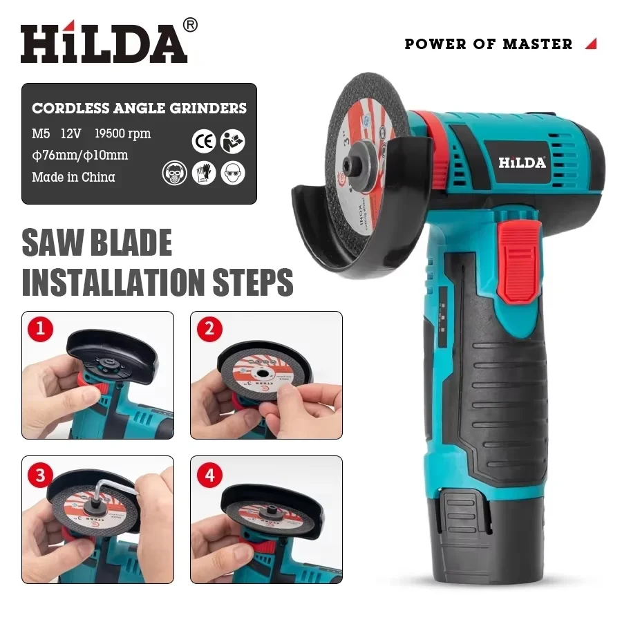 HILDA 12V Mini Angle Grinder Miniature Rechargeable with Battery Cutting Blade Polishing Grinder for Cutting Diamond Cordless