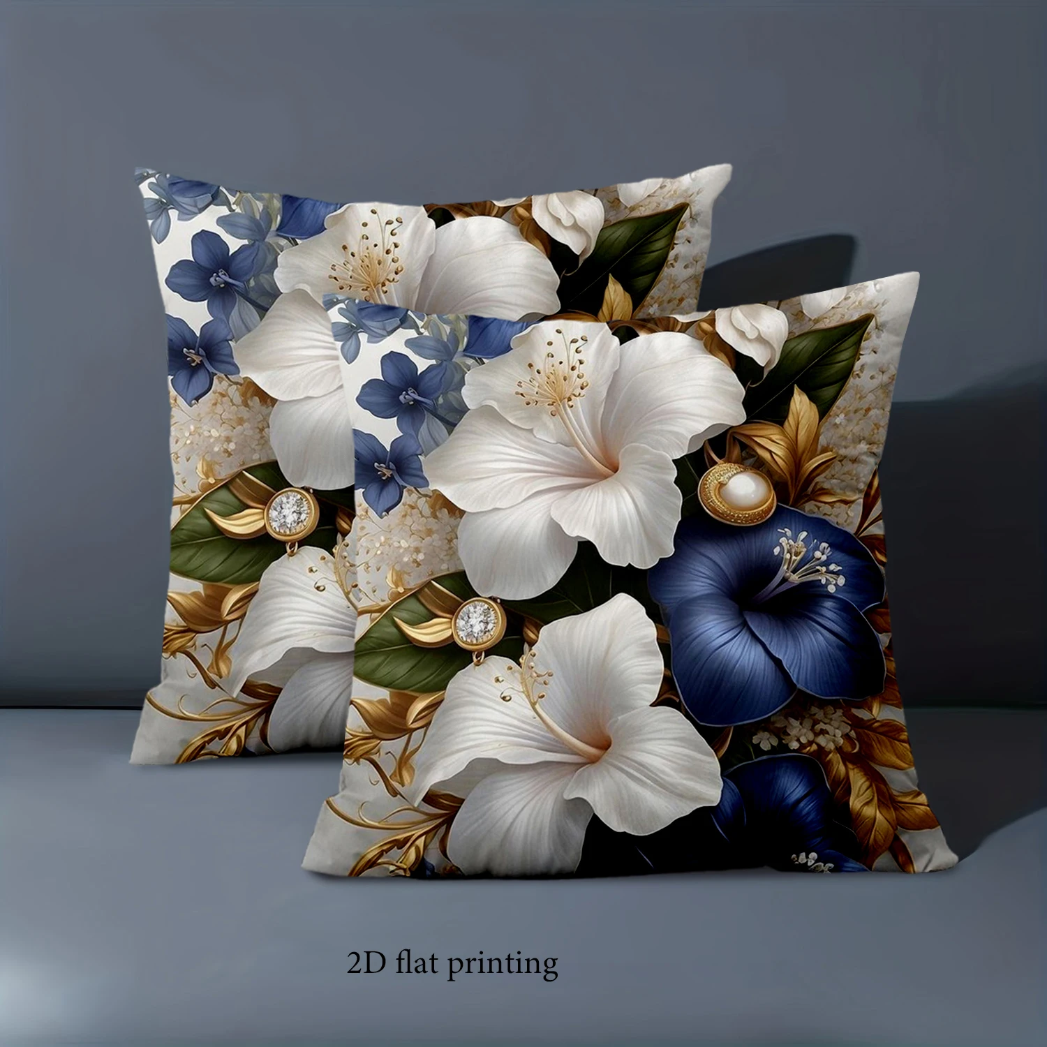 1 pieces -2D flat printing Floral Patterned Throw Pillows with Gem Accents Polyester pillowcase, sofa decorative cushion cov