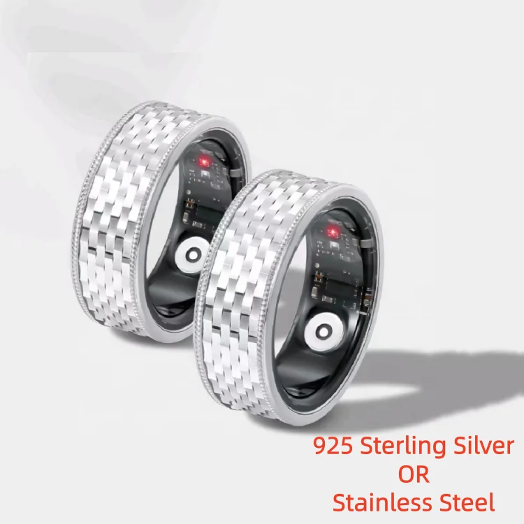 Nuovo anello di monitoraggio della salute intelligente in argento sterling S925 personalizzato Anelli sportivi con dita di ghiaccio schiacciato per coppie di tendenza da donna semplici da uomo