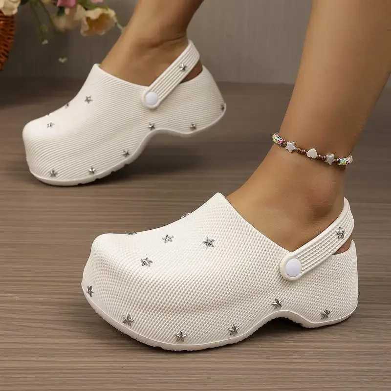 Y2K Metall-Stern Chunky Plateau Clogs Sandalen Damen Sommer 2026 Weiche Dicke Sohle Gartenschuhe Leichte Strandpantoffeln für Frauen – Detail 13