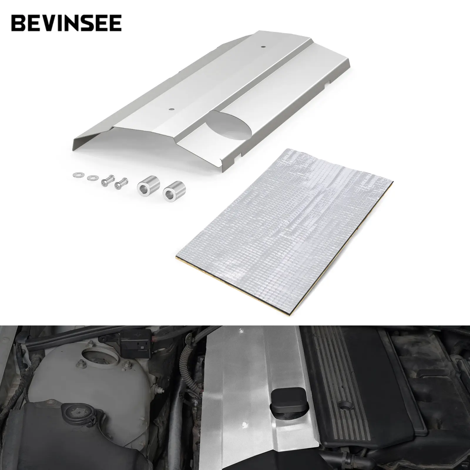 BEVINSEE Steel Engine Cover Valve Cover Heat Shield For BMW E46 E60 E61 Z4 E85 For BMW M52B28TU M54B30 Engine 11127526445