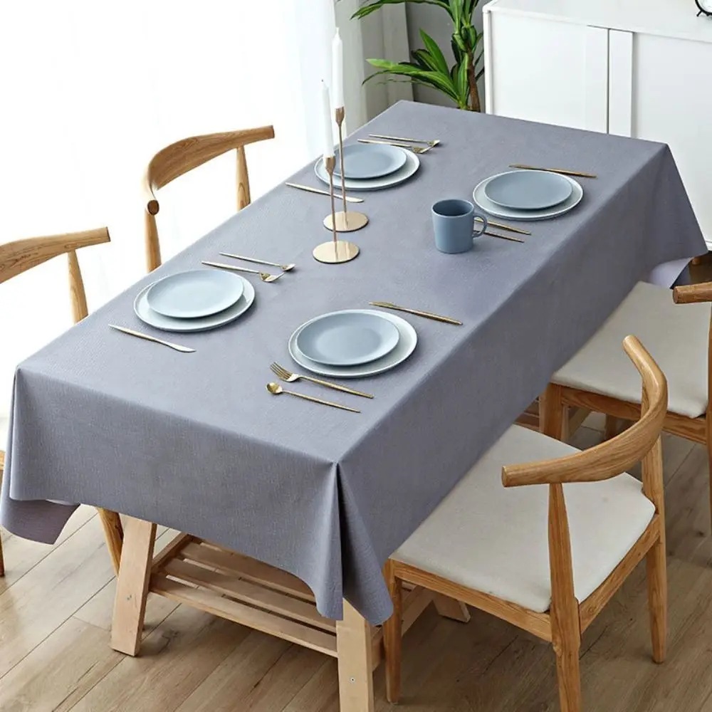 Solid Color PVC Tablecloth Simple Oil Resistant Kitchen Dinning Tablecloth Heat Resistant Decoration Square Table Cover