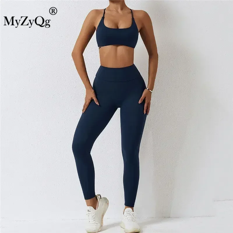 MyZyQg Women Outdoor Sports Yoga Bra Leggings Pant Suit Shockproof High Waist Two-Piece Set Fitness Workout Outfit Tight Suit