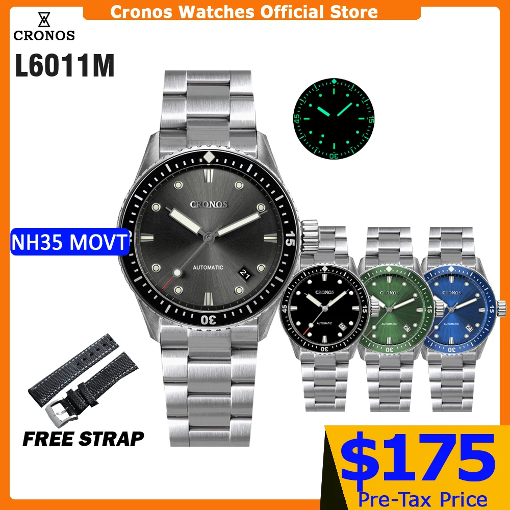 Ceramic Link Bracelet - Reloj Cronos Diver para hombre, esfera