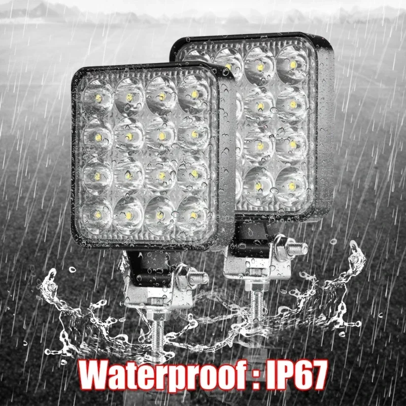 12V-24V Waterproof Led Work Light Bar Square Spotlight 48W Work Light Headlight For Truck Off Road Night Driving Light For SUV