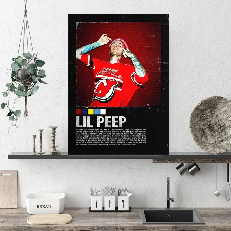 Hip Hop Rapper Lil Peep Poster Prints High Quality Canvas Painting Wall Art Picture for Modern Living Room Home Decoration Gift