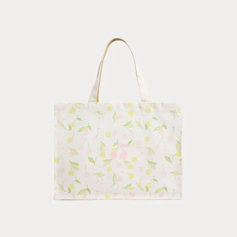 BP Pink Cherry Bag Shoulder Messenger bag Folding Eco-Friendly Cotton Tote Bags White Bag