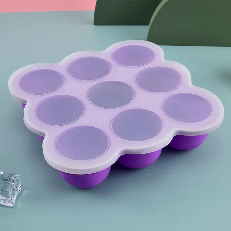 

Baby Food Silicone Container 9Grid Freezer Tray Leakproof Lid Easy Release for Homemade Puree Storage