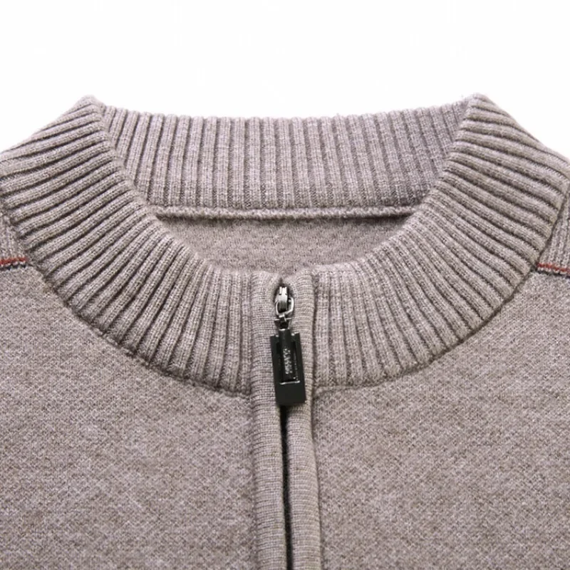 2023 Autumn and Winter New Men's Fashion Casual Solid Color Pullover Sweater Round Neck Zipper Warm Knit Sweater