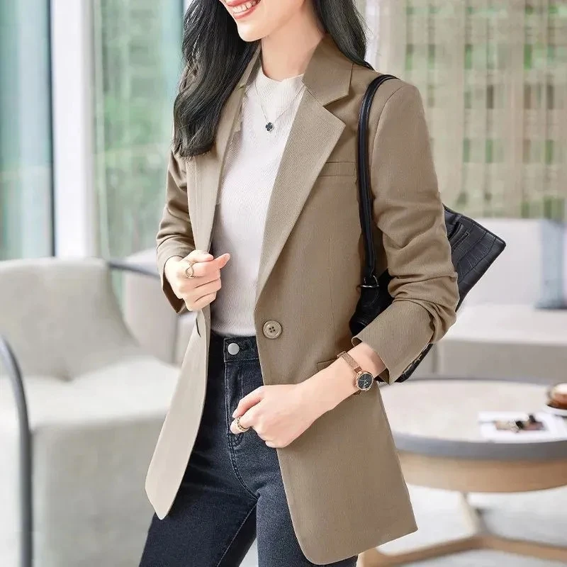 

2023 New Suit Women's Coat Spring Autumn Fashion Korean Long Sleeve Blazers Female Jacket Casual Office Ladies Blazer Khaki Tops