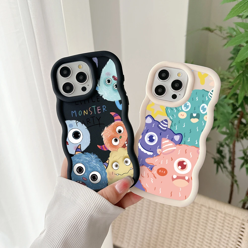 Funny Cartoon Monster Phone Case for IPhone 15 14 13 12 11 Pro Max XR XS X 7 8 Plus SE20 Candy Color Soft TPU Back Cover