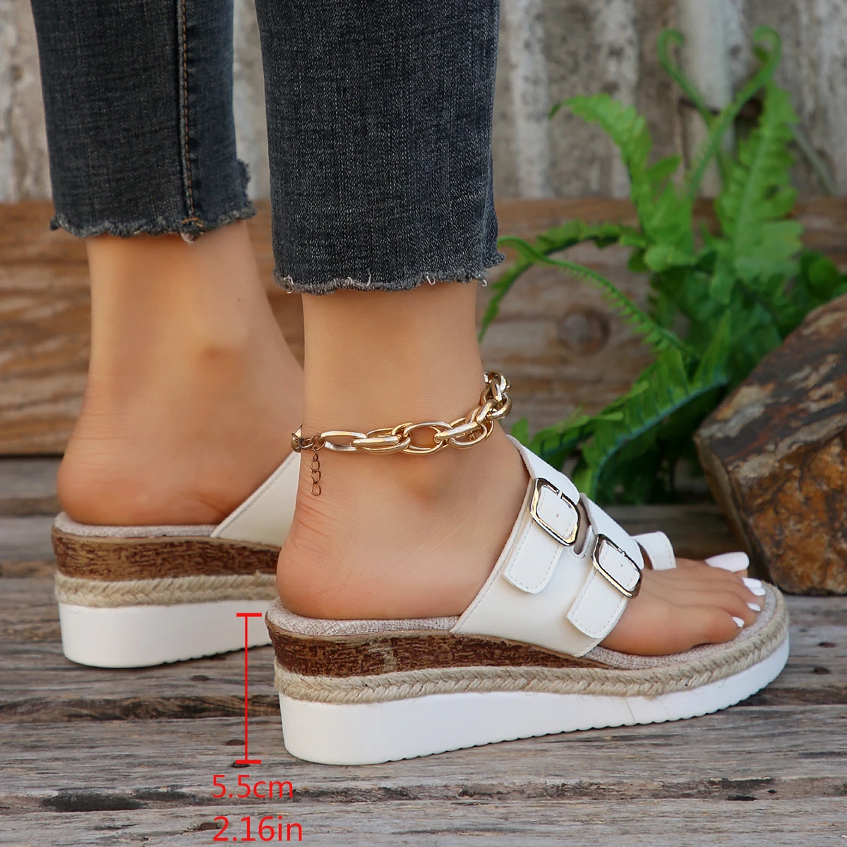 Slippers Women\'s Shoes Sandals Summer 2024 New in Platform Wedges Espadrilles Elegant Medium Heel Slides Casual White Heels Home