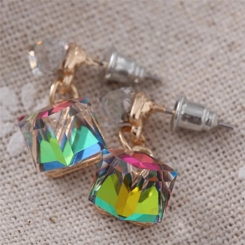 Żeńska tęczowa kryształowa kolczyki z kamieniem nosowa Boho srebrne kolorowe cyrkonie kolczyki z kamieniem kryształowych długie zwisające kolczyki Dangle dla kobiet — zdjęcie 4