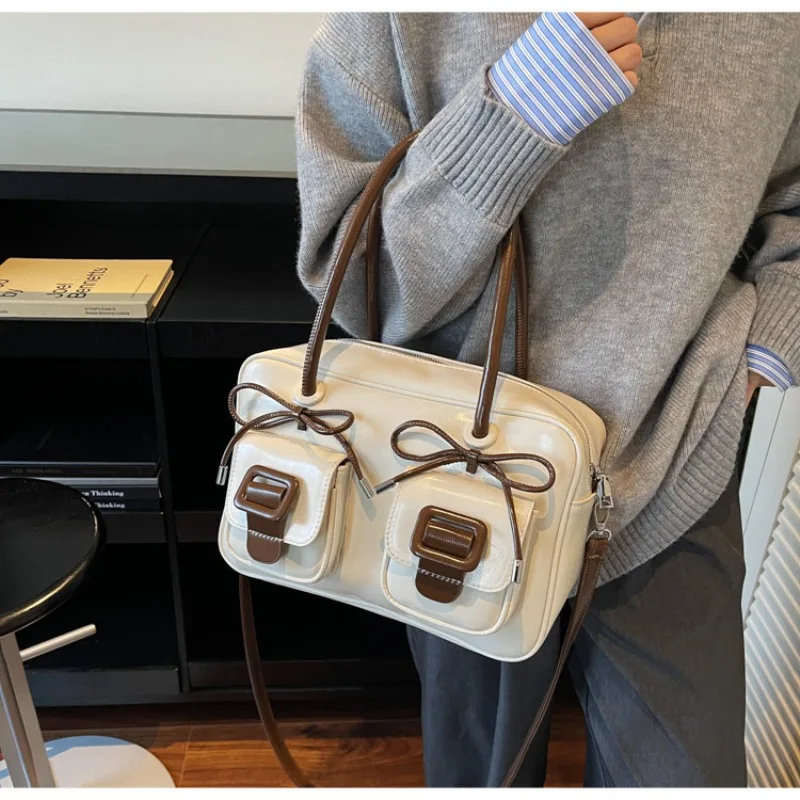 2025 New Retro Bow Boston Bag - Small Crossbody Shoulder Bag, Lightweight Designer Purse, Vintage Handheld Bag