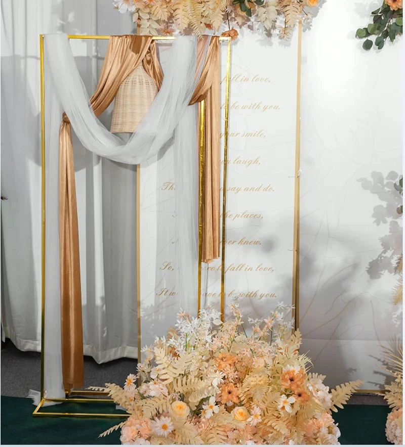 

Wedding Arch Square Backdrop Balloon Stand, Shiny Metal, Gold Plating, Outdoor, Artificial Flower, Door Shelf Frame