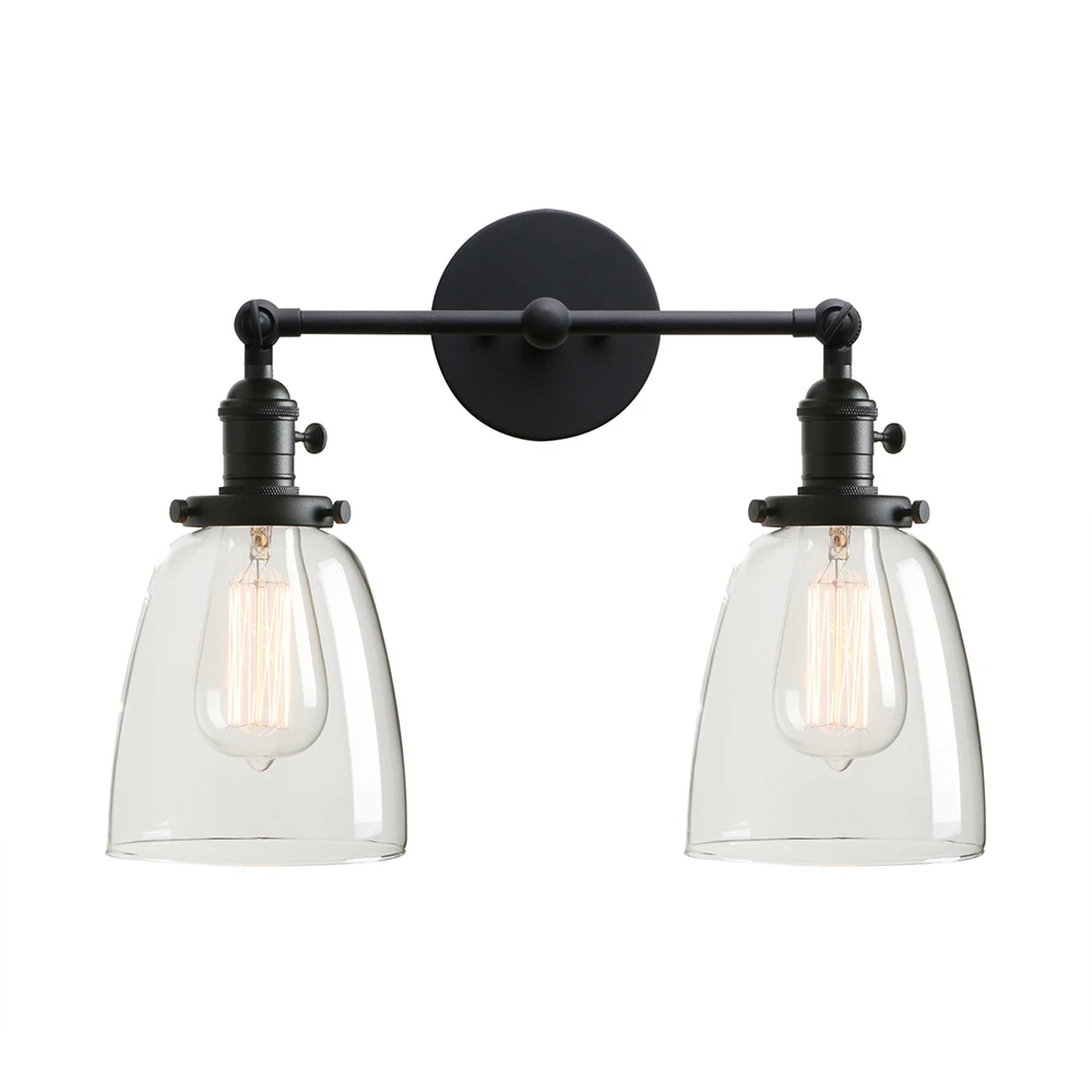 Phansthy 2-Light Vintage Style Industrial Wall Light Sconce Light Fixture with 5.6Inches Oval Cone Clear Glass Shade