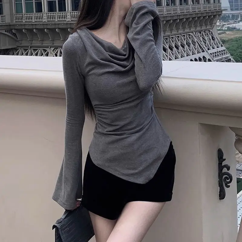 

Long-sleeved T-shirt Women's Autumn Bottoming Shirt Slim-fitting and Thin Spice Girl Waist Top