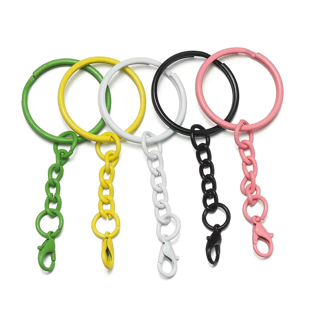 10pcs 25mm Colored Keyrings With Chains Lobster Clasps For DIY Jewelry Making Key Ring Connector Hooks Bags Buckle Accessories