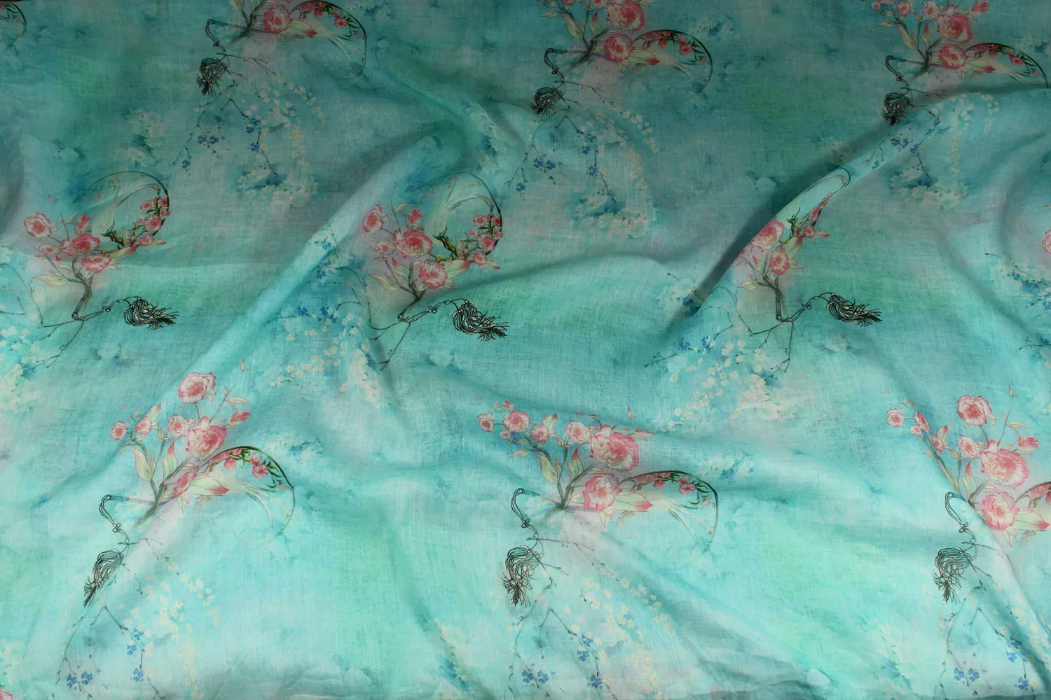 

1yard Fashion unique dress robe shirt fabrics for clothing pure ramie fabric Flower branch printing sewing