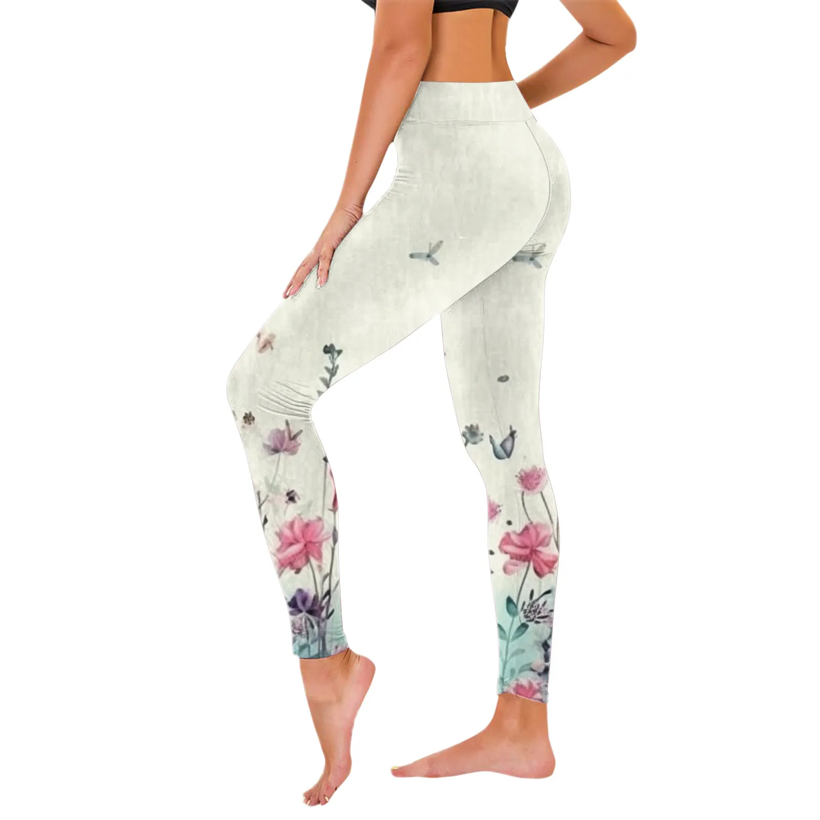 Women'S Vintage Print Casual Leggings Running Exercise Pants High-Waisted Slim-Fit Sculpted Leggings Summer Fashion Leggings