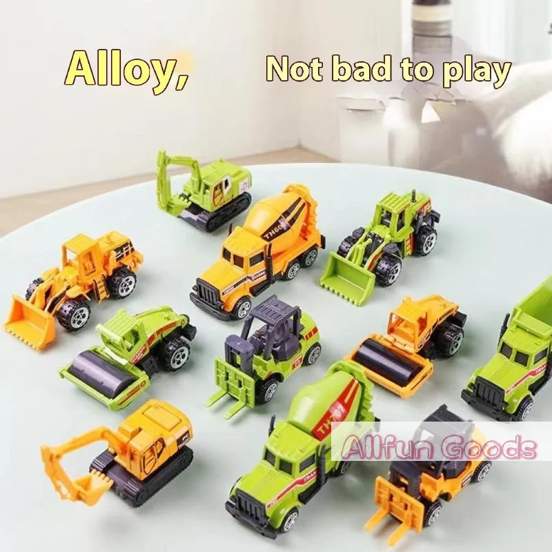 6pcs/set Educational Toys Alloy Plastic Engineering Truck Car Construction Model Vehicle Loader Tractor Excavator For Kid Gifts