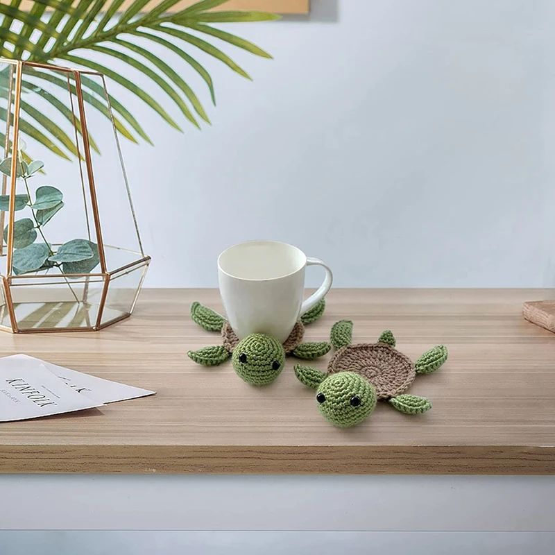 4 قطع من كوستر السلحفاة، سجادة كوب على شكل حيوانات، هدية حياكة هووسورمينغ، ديكور منزلي، هدية للابنة والأم