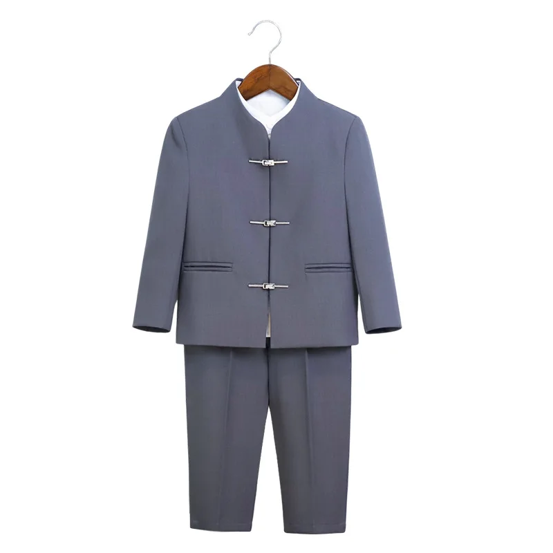 School Kids New Chinese Style Jacket Pants 2pcs Clothing Set Boys Host Performance Costume Children's Winter Hanfu Outerwear