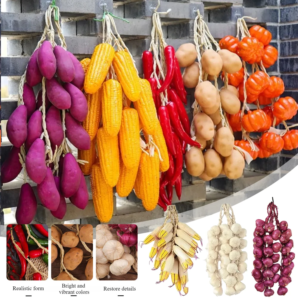 

Artificial Garlic String Ornament House Kitchen Party Pub Decoration Cabinet Ornament Home Restaurant Dining Room comida falsa