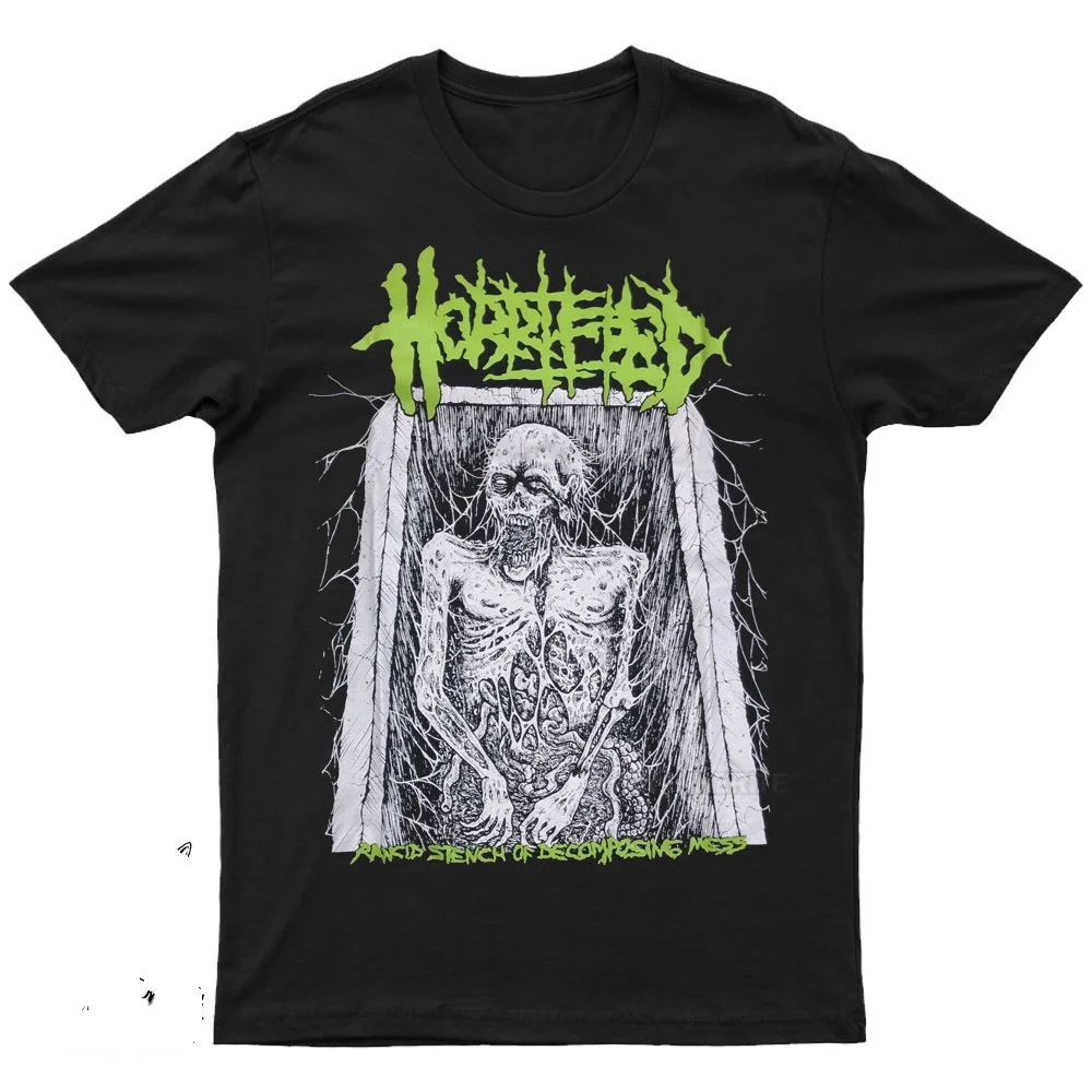

2025 New HORRIFEED - RANCID STENCH OF DECOMPOSING MESS Printed Unisex Street Fashion Trend Short Sleeved Pure Cotton Round Neck