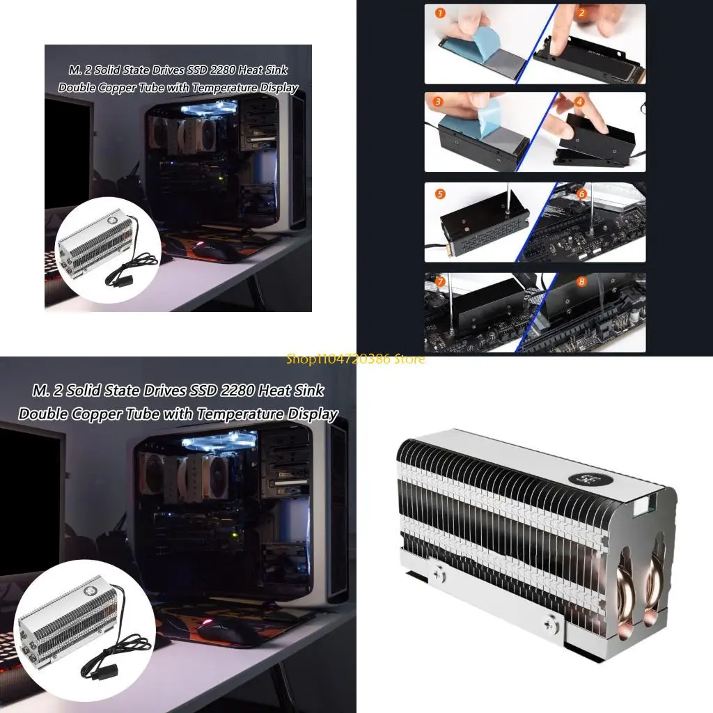 K0EA Double Coppers Tube M.2 SSD 2280 Coolers Thermals Monitoring Silents Cooling Fan Enhanceds Heat Transfer